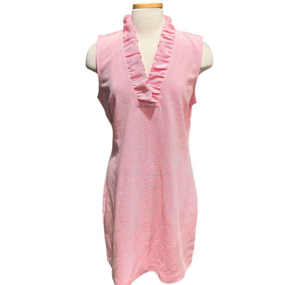 Talbots Plus Shift Dress Pink White Stripe Ruffle V Neck
Sleeveless Size 16 NWT - Picture 4 of 8